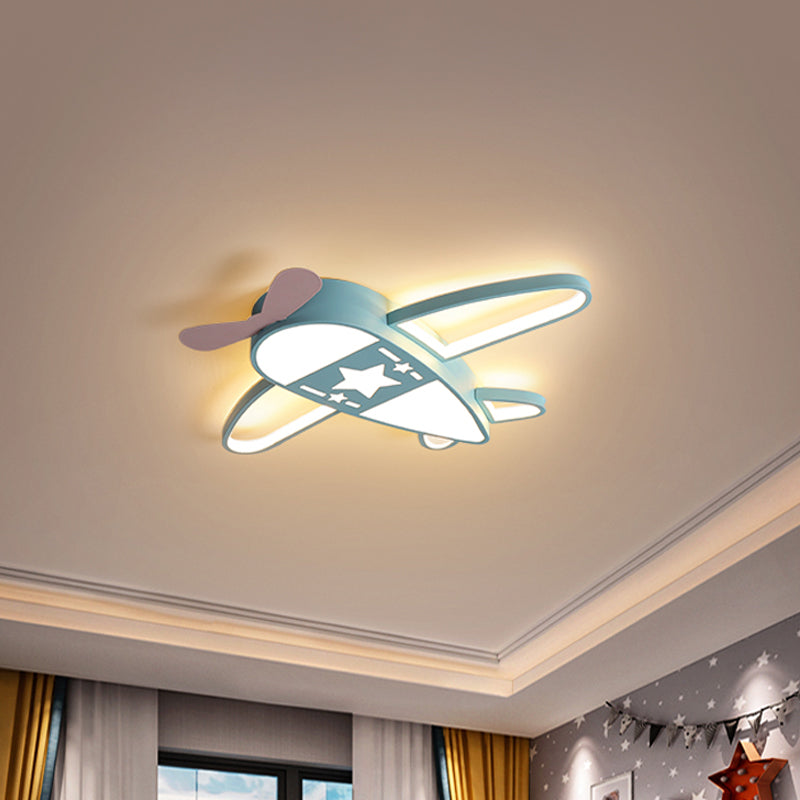 Modern Metal Led Flush Mount Lamp - Pink/Blue Plane Warm/White Lighting 19.5’/25.5’ Width Blue