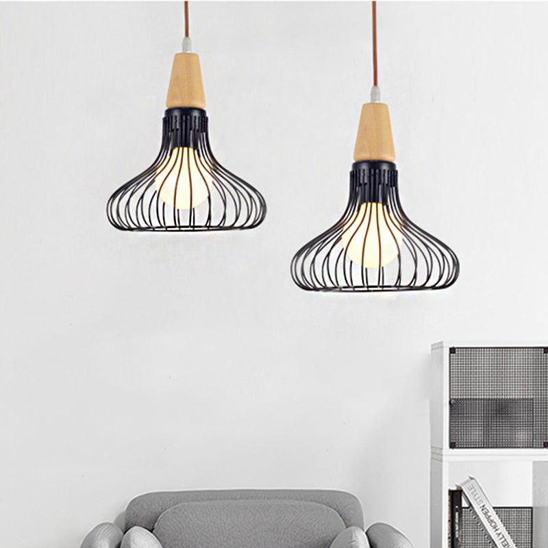 Vintage Metallic Pendant Lamp With Pear/Diamond/Gourd Cage Design - 1 Head Ceiling Hanging Light In