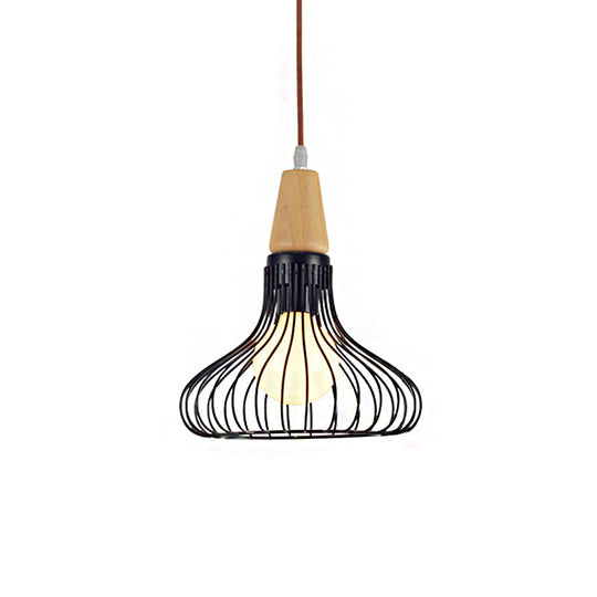 Vintage Metallic Pendant Lamp With Pear/Diamond/Gourd Cage Design - 1 Head Ceiling Hanging Light In