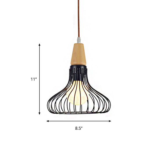 Vintage Metallic Pendant Lamp With Pear/Diamond/Gourd Cage Design - 1 Head Ceiling Hanging Light In