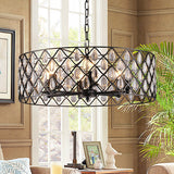 Industrial Black Chandelier With Crystal Drop And Metal Cage: 1/4/6 Pendant Lights 6 /