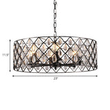 Industrial Black Chandelier With Crystal Drop And Metal Cage: 1/4/6 Pendant Lights