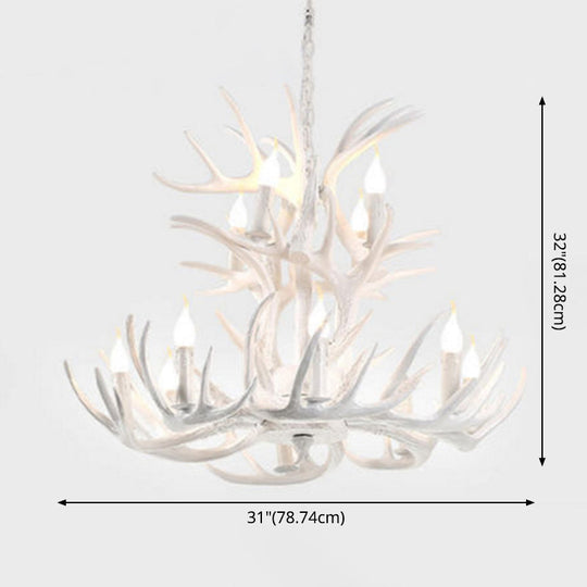 Rustic White Retro Resin Deer Horn Chandelier In Bedroom