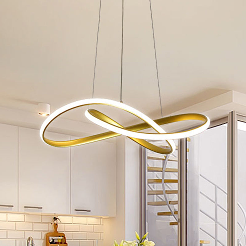 Led Line Chandelier - Modern Minimalist Style White Acrylic Shade Irregular Curved Dining Room