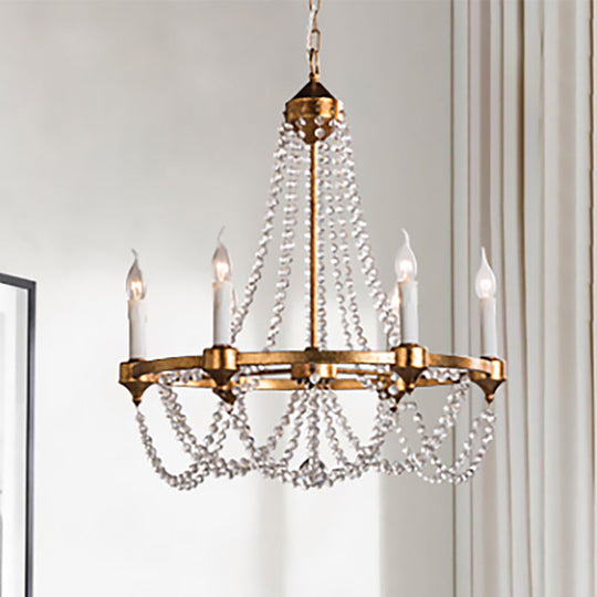 French Country Crystal Chandelier With 6 Lights In Antique Brass Finish