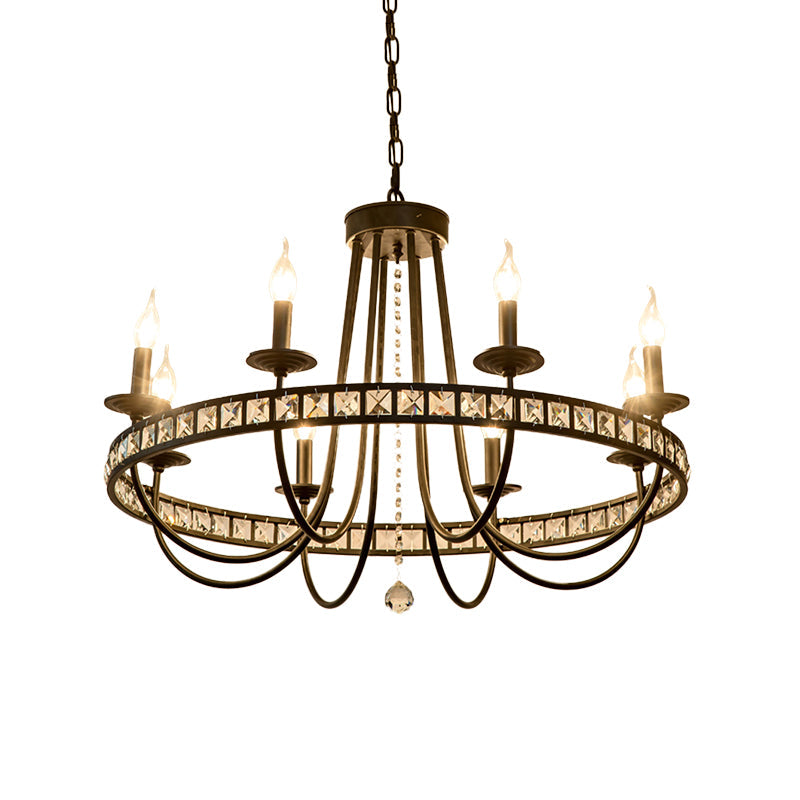 Modern Black Metal Chandelier With Crystal Deco - 6/8 Light Pendant Lamp For Industrial Lighting
