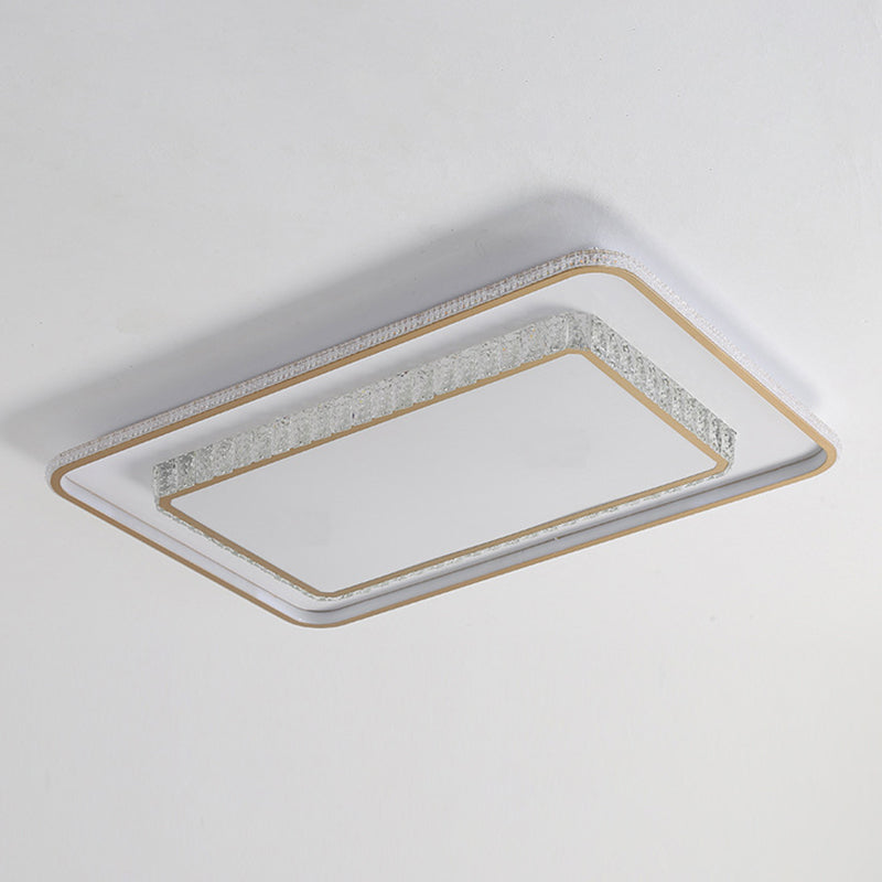 Crystal Led Golden Ceiling Mount Lamp - 2-Tier Geometric Shape Minimalist Design