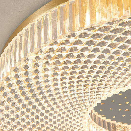 Modern Brass Led Flush Mount Ceiling Light With Crystal Lattice Detail - Minimalist Bedroom Fixture