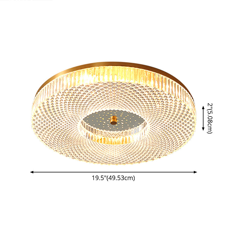 Modern Brass Led Flush Mount Ceiling Light With Crystal Lattice Detail - Minimalist Bedroom Fixture