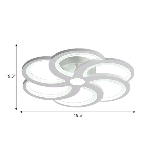 19.5’/23.5’ W Nordic Style Metal And Acrylic Led Flush Mount Light In White - Warm Glow For