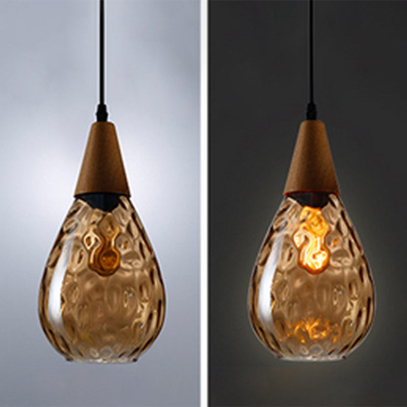 Nordic Style Teardrop Glass Pendant Ceiling Light For Dining Room Amber / 6