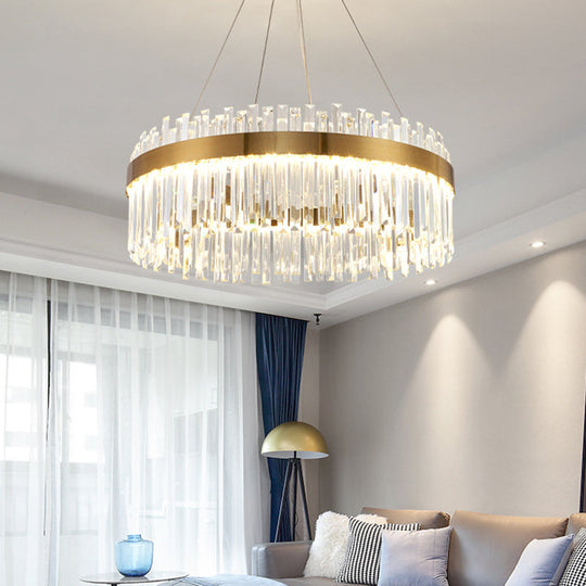 Contemporary Led Pendant Lamp With Crystal Shade & Gold Finish