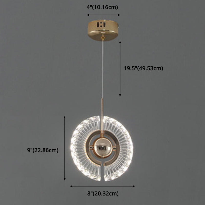 Modern Crystal Led Pendant Light In Gold For Living Room
