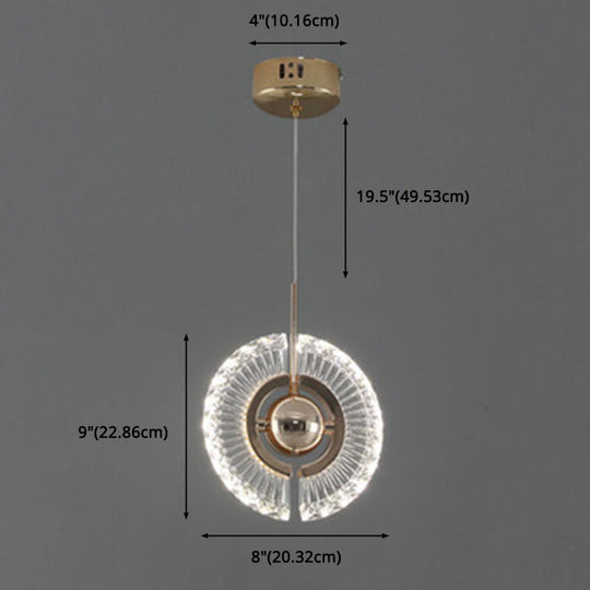 Modern Crystal Led Pendant Light In Gold For Living Room