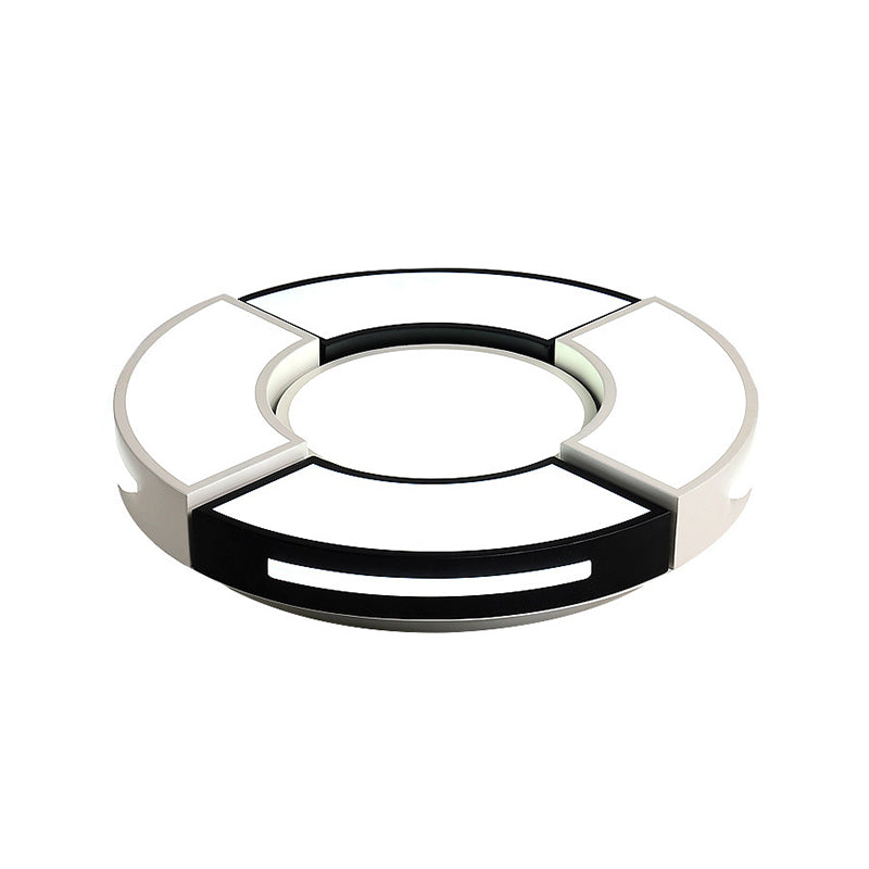 Contemporary Black & White Metal Flush Lamp With Diffuser - 3 Sizes Available