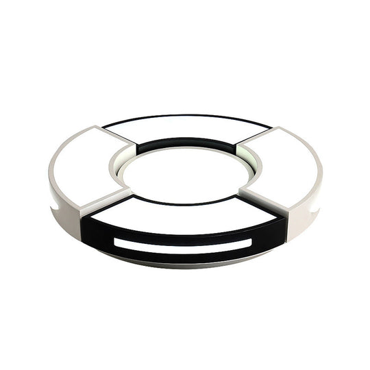 Contemporary Black & White Metal Flush Lamp With Diffuser - 3 Sizes Available