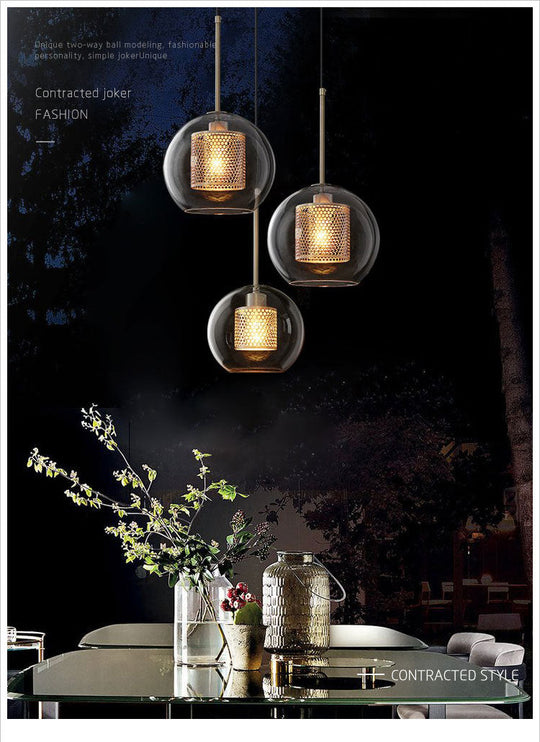 Minimalist Glass Spherical Pendant Light Fixture In Bronze