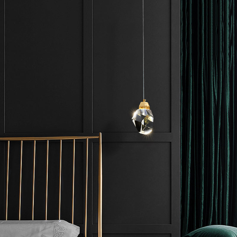 Crystal Stone-Shape Pendant Light Fixture Contemporary Style Down Lighting In Gold