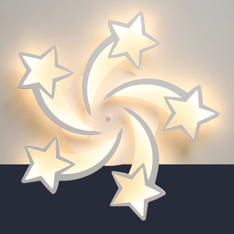 Contemporary Led Bedroom Ceiling Mount Light In White With Acrylic Stars Flush Design