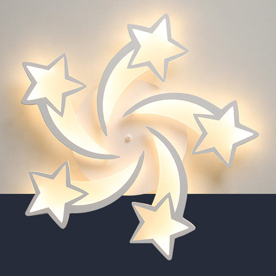 Contemporary Led Bedroom Ceiling Mount Light In White With Acrylic Stars Flush Design