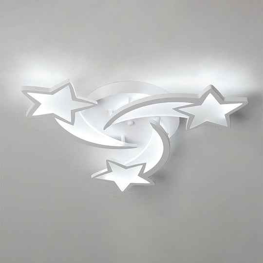 Contemporary Led Bedroom Ceiling Mount Light In White With Acrylic Stars Flush Design