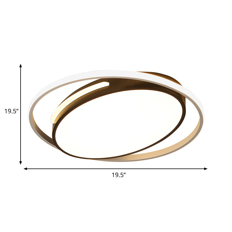 Black Oval Flush Mount Lighting - Metallic Led Light With Frosted Diffuser 16’/19.5’ Wide