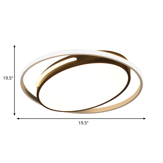 Black Oval Flush Mount Lighting - Metallic Led Light With Frosted Diffuser 16’/19.5’ Wide