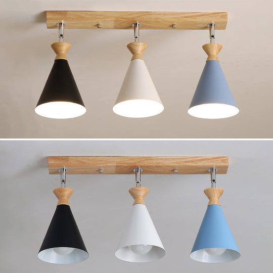 Modern Beige Ceiling Mount Light Fixture For Living Room With Metal Cone Shade