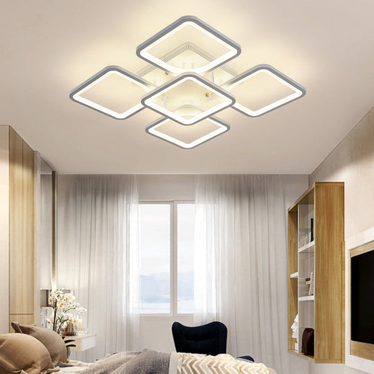 Modern Style Led Acrylic Square Semi Flush Mount Ceiling Light In White