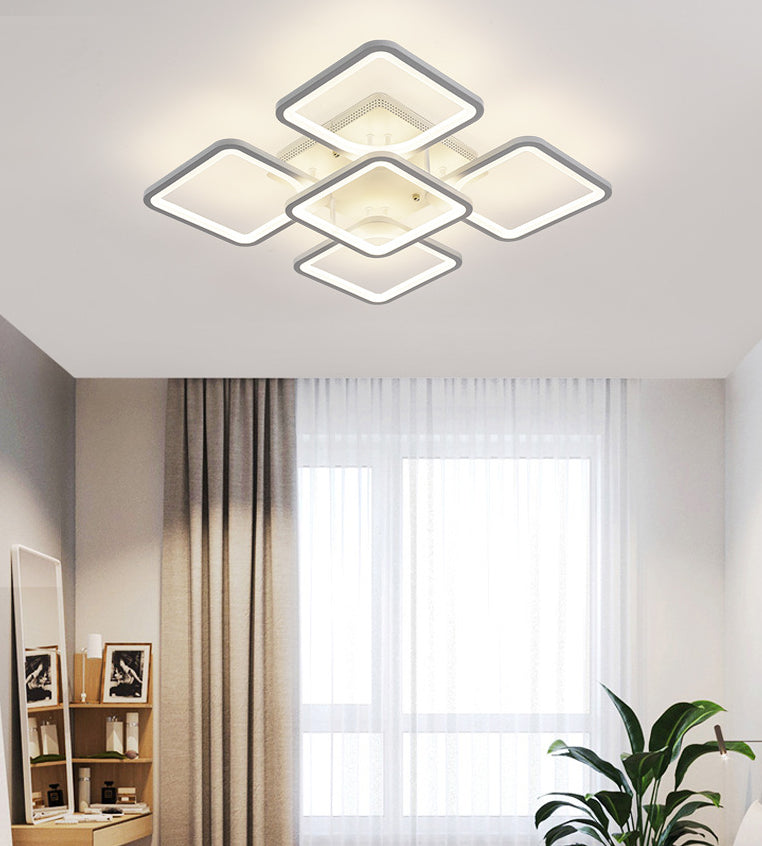Modern Style Led Acrylic Square Semi Flush Mount Ceiling Light In White