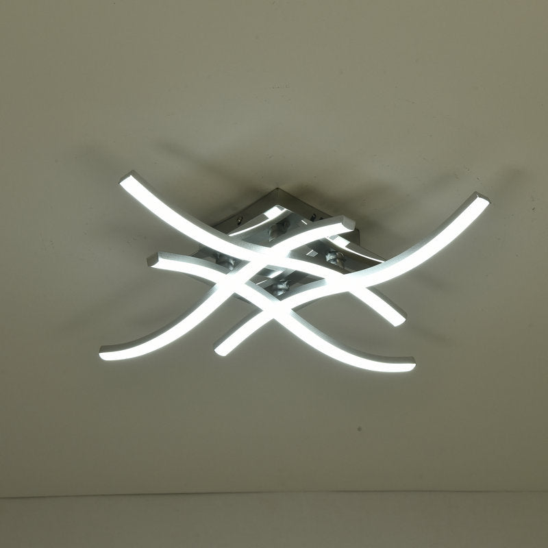 Modern Led Semi Flush Mount Chrome Ceiling Light With Twist Design And Metal Shade