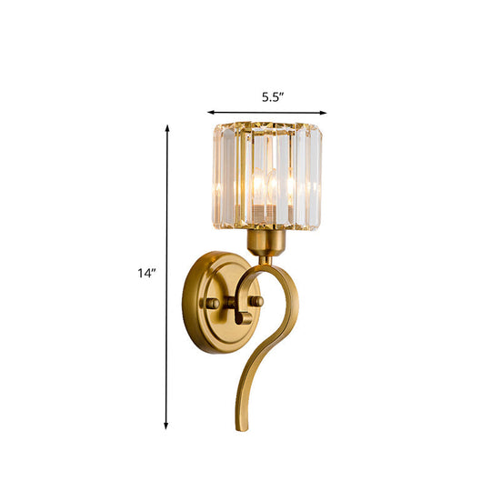 Modern Crystal Cylinder Wall Sconce With Brass Mount