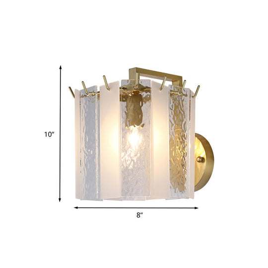 Contemporary Gold Drum Wall Sconce Light With Frosted And Waterglass - 1 Fixture
