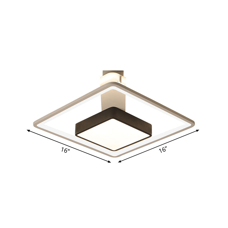 Modernism Square Led Flush Mount Ceiling Light In Black Warm/White 16’/19.5’ Wide