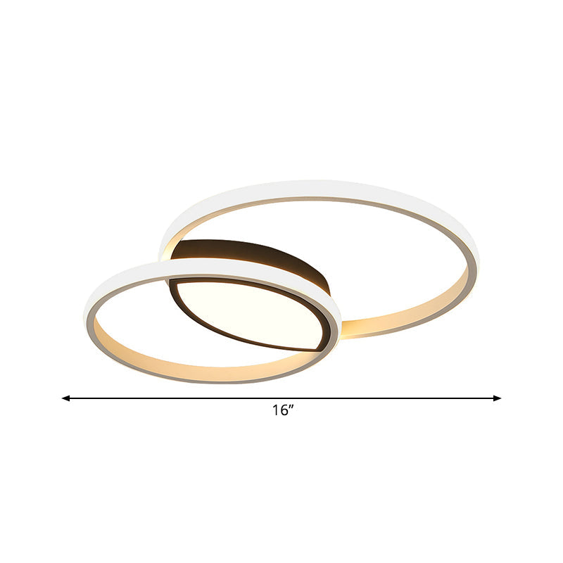 Minimalist Double Ring Led Flush Light In Black/White - 16’/19.5’ Warm/White Ceiling Fixture
