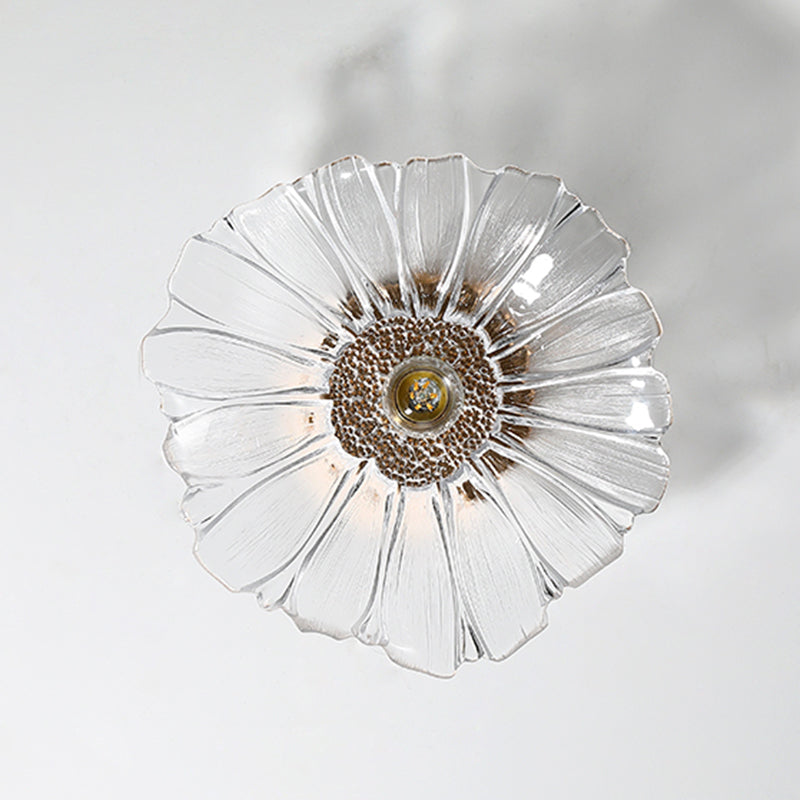 Contemporary Gold Glass Flower Ceiling Mount Light Fixture