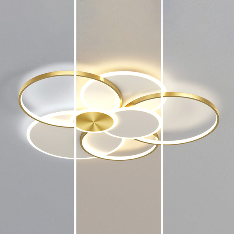 Modern Metal Flush Mount Ceiling Light Fixture With Multi-Ring Design For Living Room