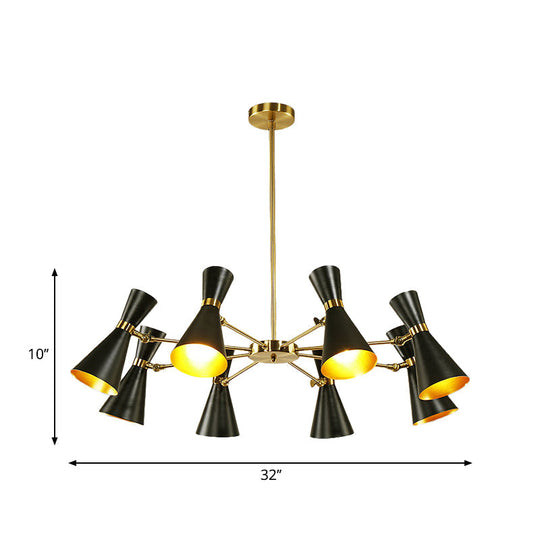 Modern Flared Iron Chandelier Pendant With Adjustable Lights - Black Ceiling Light For Living Room