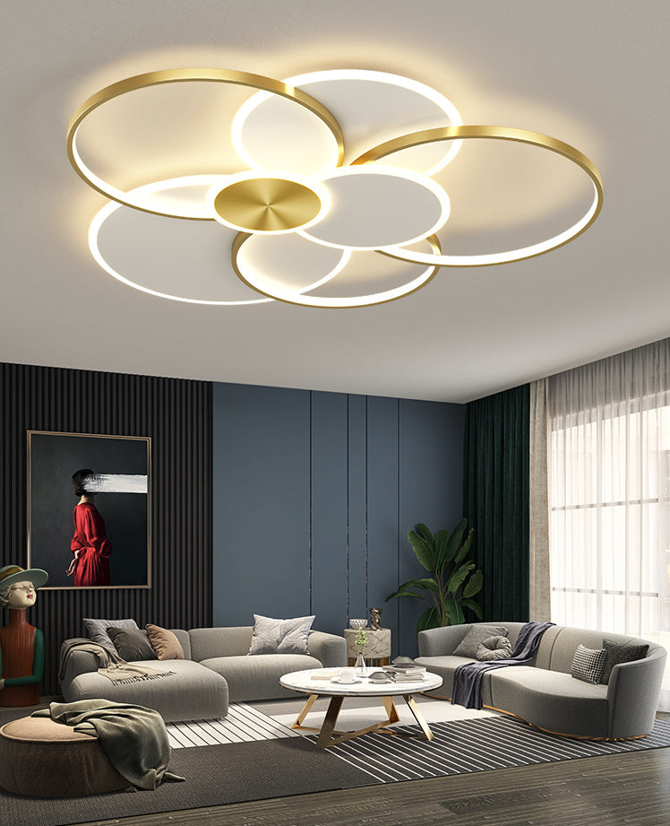 Modern Metal Flush Mount Ceiling Light Fixture With Multi-Ring Design For Living Room