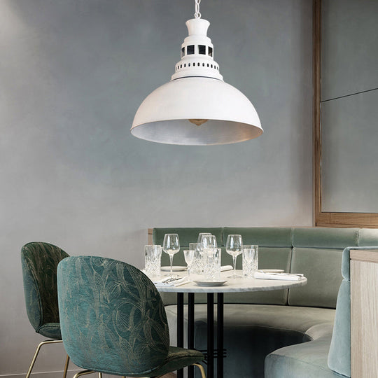 Vintage-Style Iron Dome Pendant Light For Restaurant Ceilings - 1 Head Black/White Vented Socket