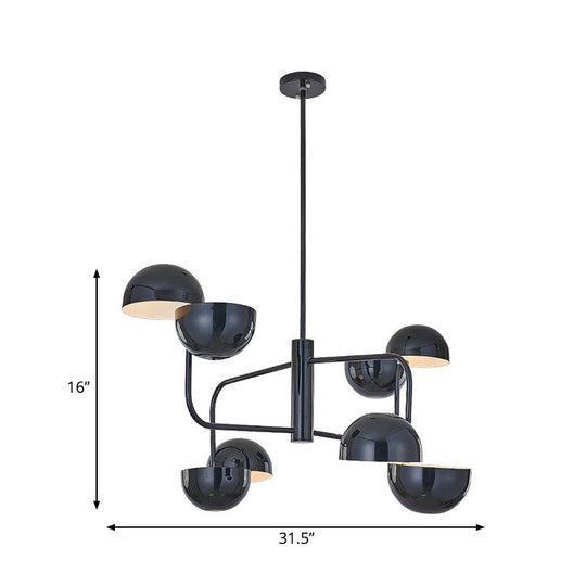 Modern Black Led Chandelier Light - 8-Head Office Pendant With Dome Iron Shade