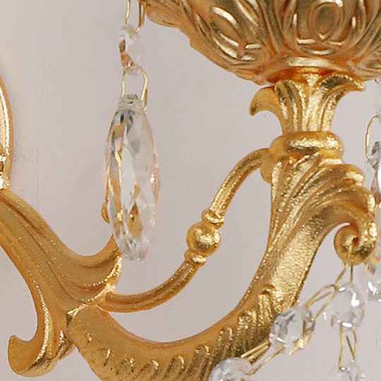 Postmodern Brass Wall Sconce With Crystal Drip Accent - Candelabra Style 1/2 Head Design For Living