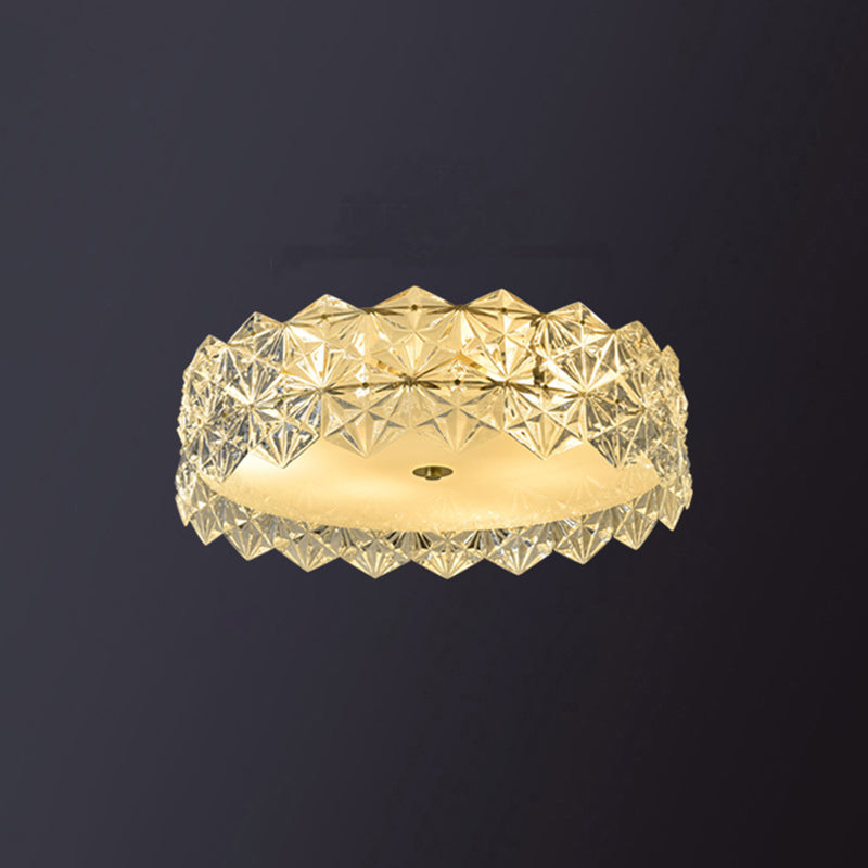 Modern Gold Geometric Crystal Flushmount Ceiling Lamp - Bedroom Lighting / 23.5