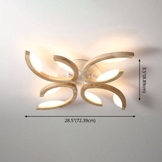 Floral Led Ceiling Lamp - Modern Wood Semi Flush Mount Light For Living Room