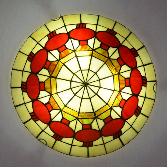 Tiffany Style Art Glass Dome Flush Ceiling Light For Bedroom Red / 12