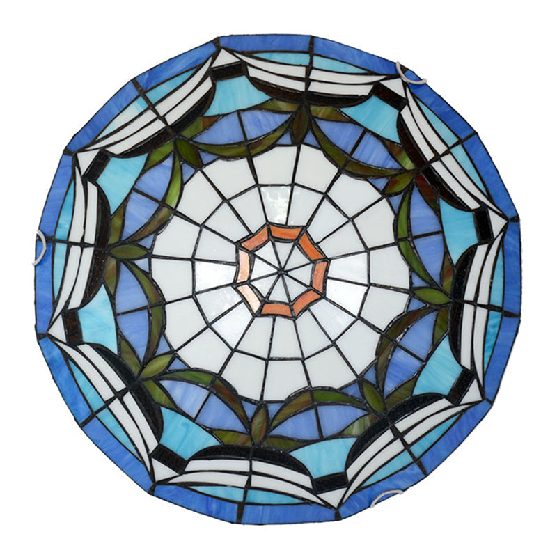 Tiffany Style Art Glass Dome Flush Ceiling Light For Bedroom