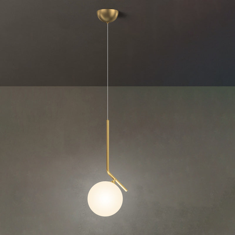 Mid-Century Opal Frosted Glass Globe Pendant Light With Hanging Lamp – 1