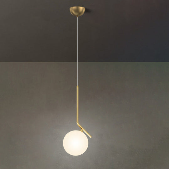Mid-Century Opal Frosted Glass Globe Pendant Light With Hanging Lamp – 1