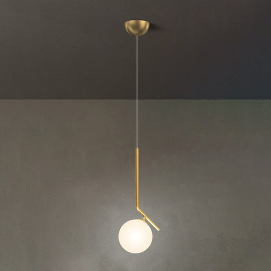 Mid-Century Opal Frosted Glass Globe Pendant Light With Hanging Lamp – 1