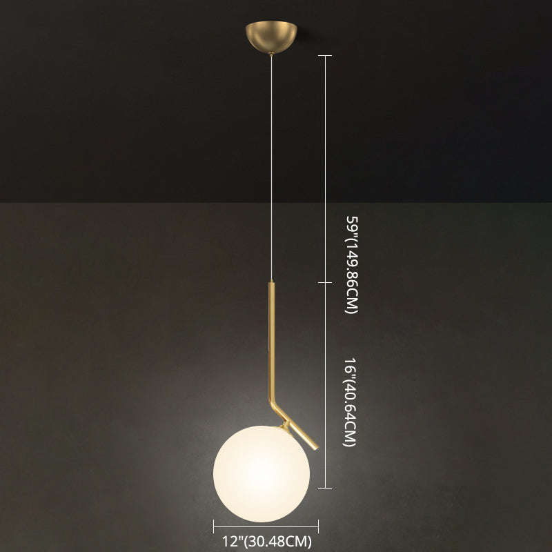 Mid-Century Opal Frosted Glass Globe Pendant Light With Hanging Lamp – 1